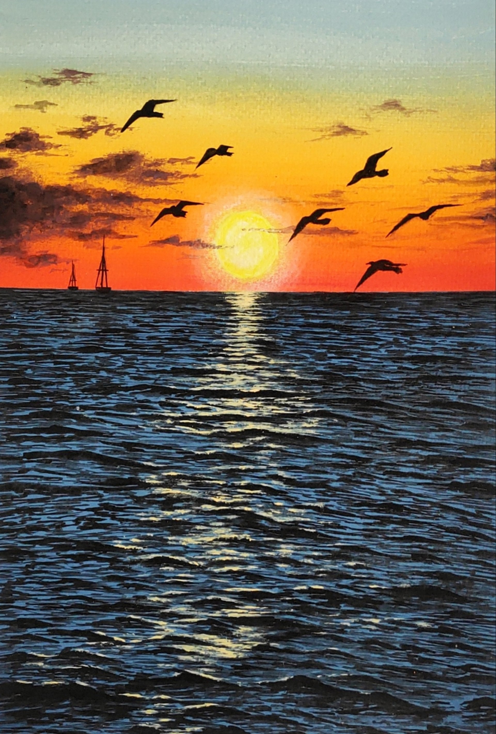 Vogels Over Zee Bij Zonsondergang