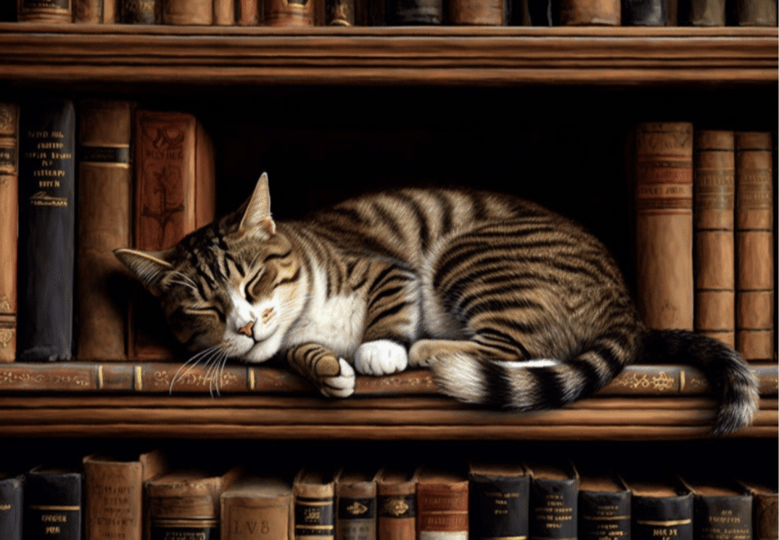 Slapende Kat In Boekenkast