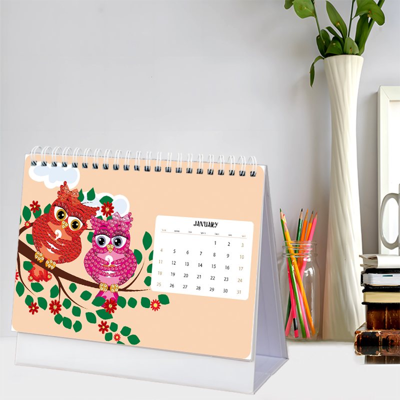 2026 Diamond Painting Bureaukalender - Uilen Editie