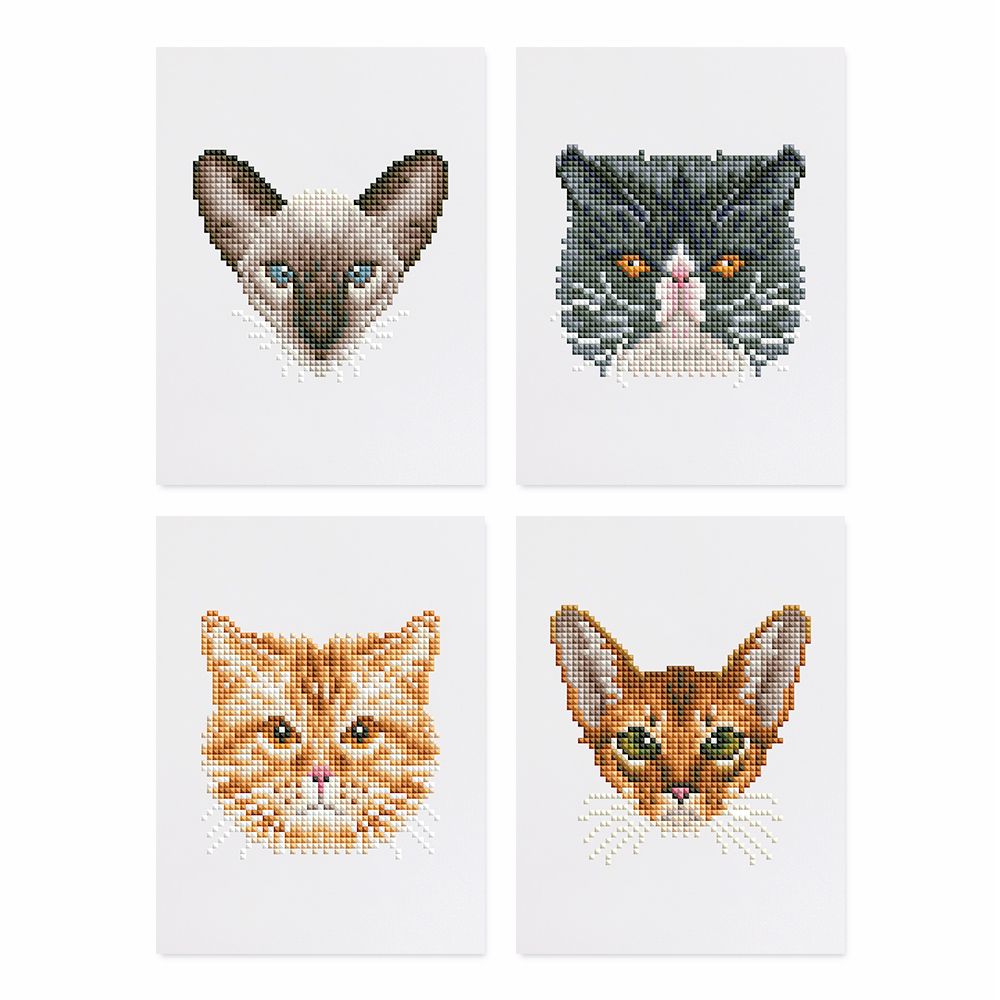 4 Mini Diamond Paintings - Katten set