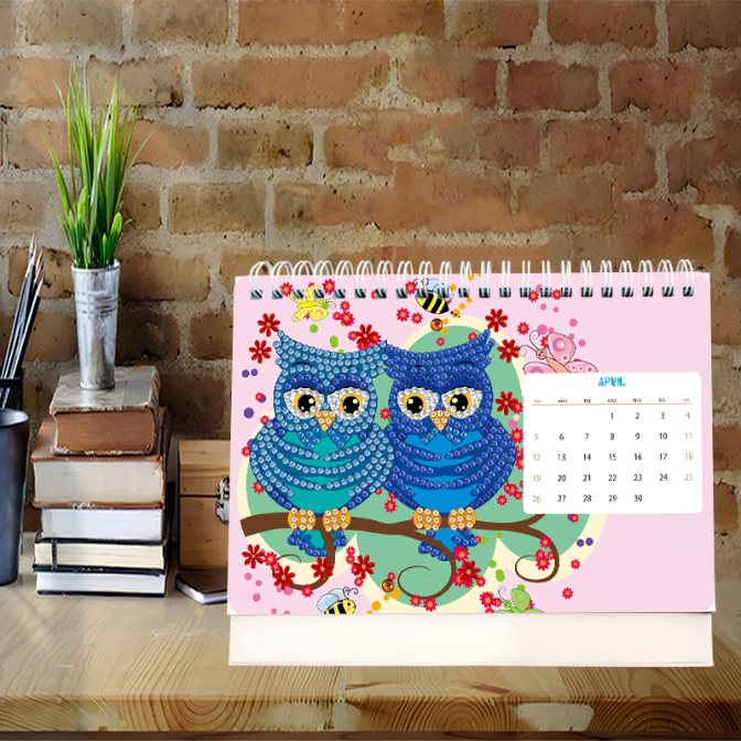 2026 Diamond Painting Bureaukalender - Uilen Editie