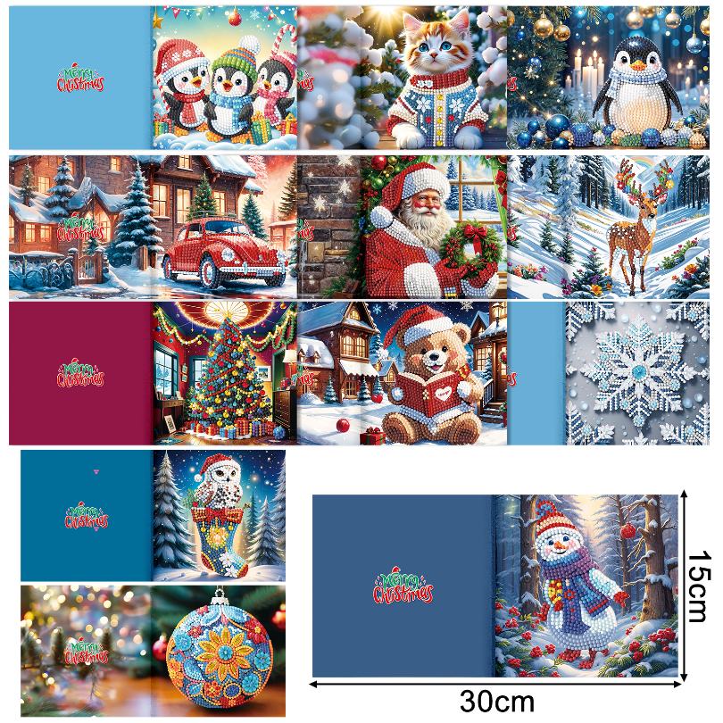 12 Kerstkaarten - Kerstman & Diertjes set