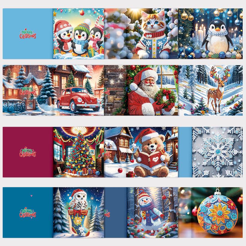 12 Kerstkaarten - Kerstman & Diertjes set