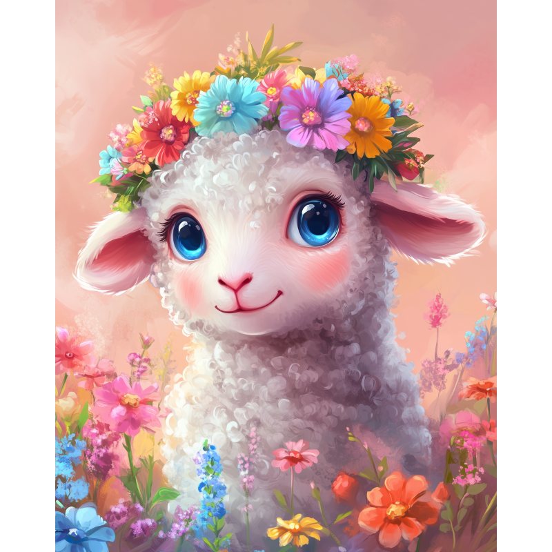 Lieve schaap met bloemen