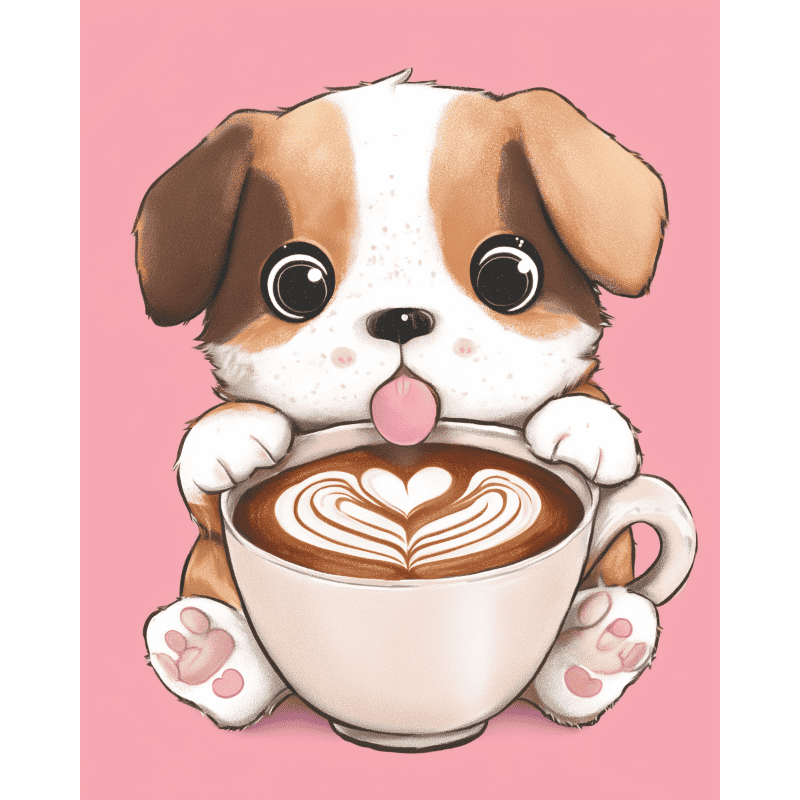 Schattige puppy met cappuccino