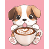 Schattige puppy met cappuccino