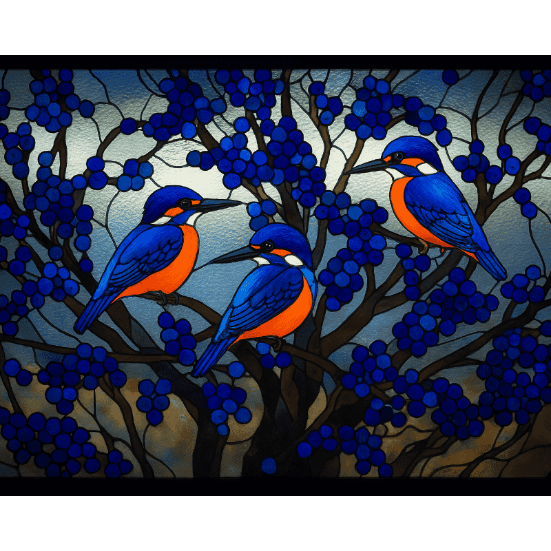 Glas in lood ijsvogels