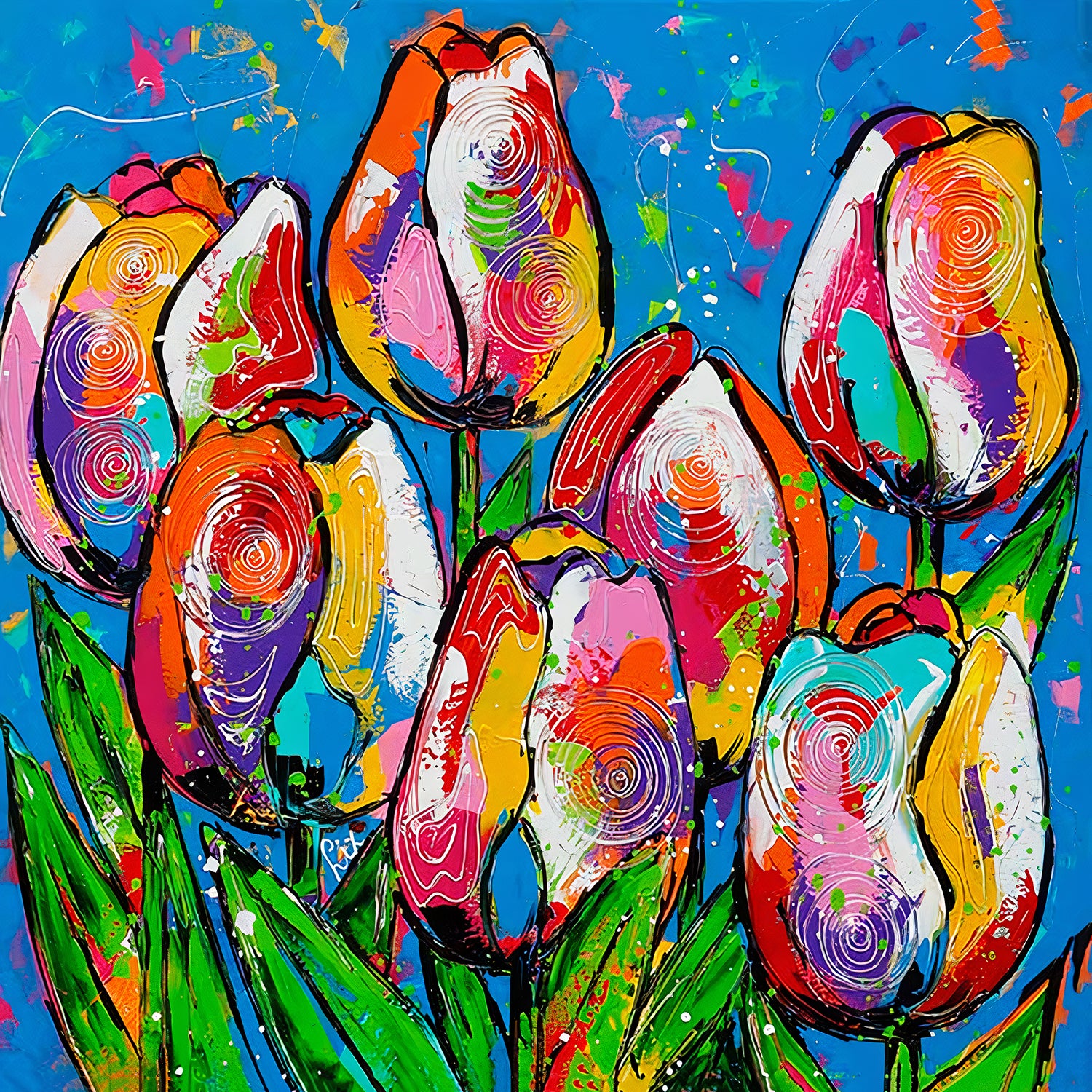 Vrolijk Schilderij - Kleurrijke Tulpen