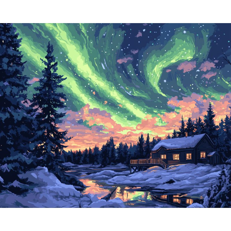 Noorderlicht in Lapland | Diamond Painting met AB Stenen