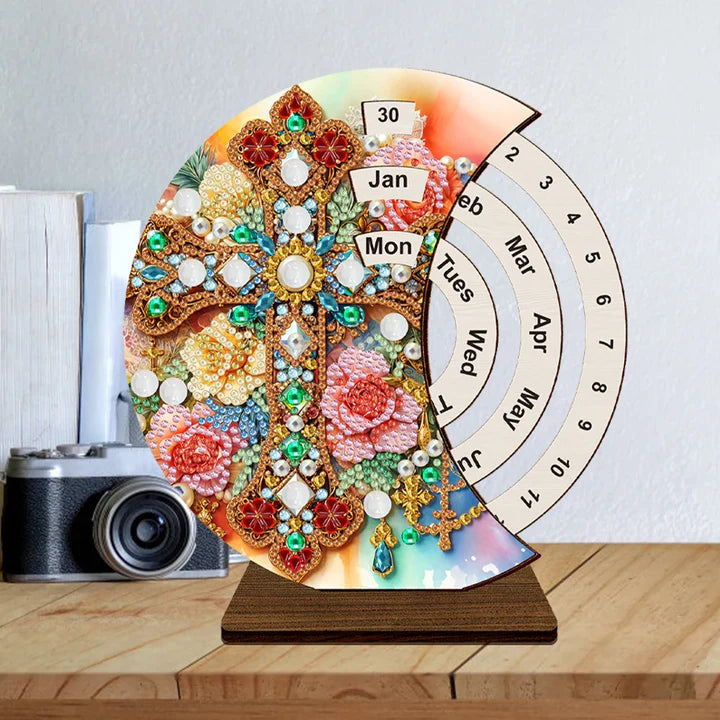 Diamond Painting Eeuwige Kalender | Bloemen kruis