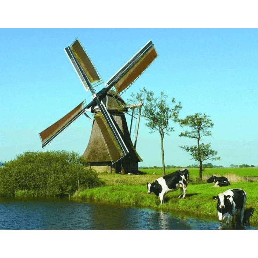 Windmolen en Koeien aan het Water