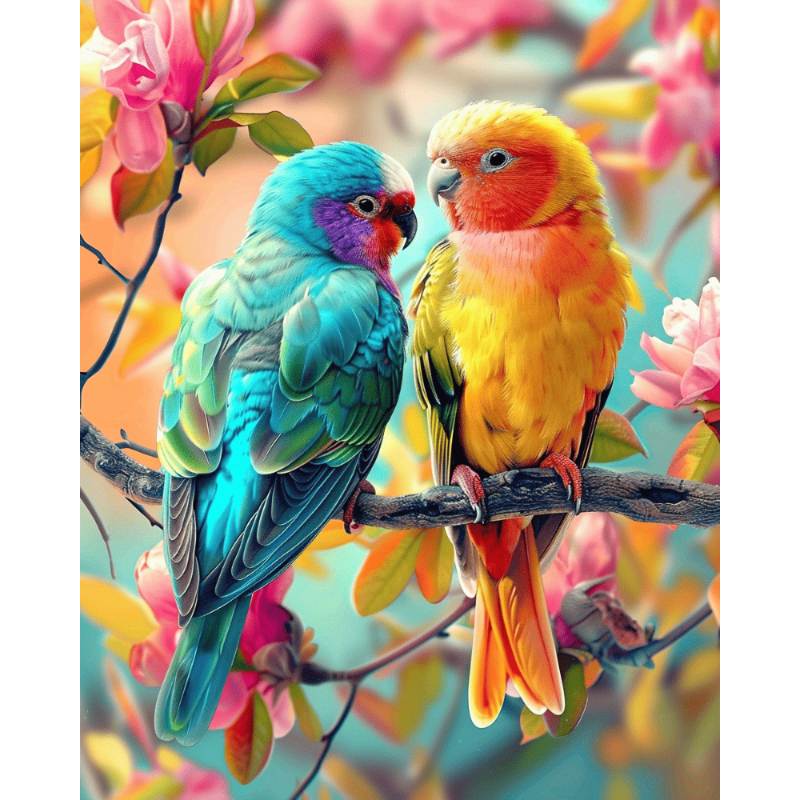 Prachtige gekleurde vogels | Diamond Painting met AB Stenen