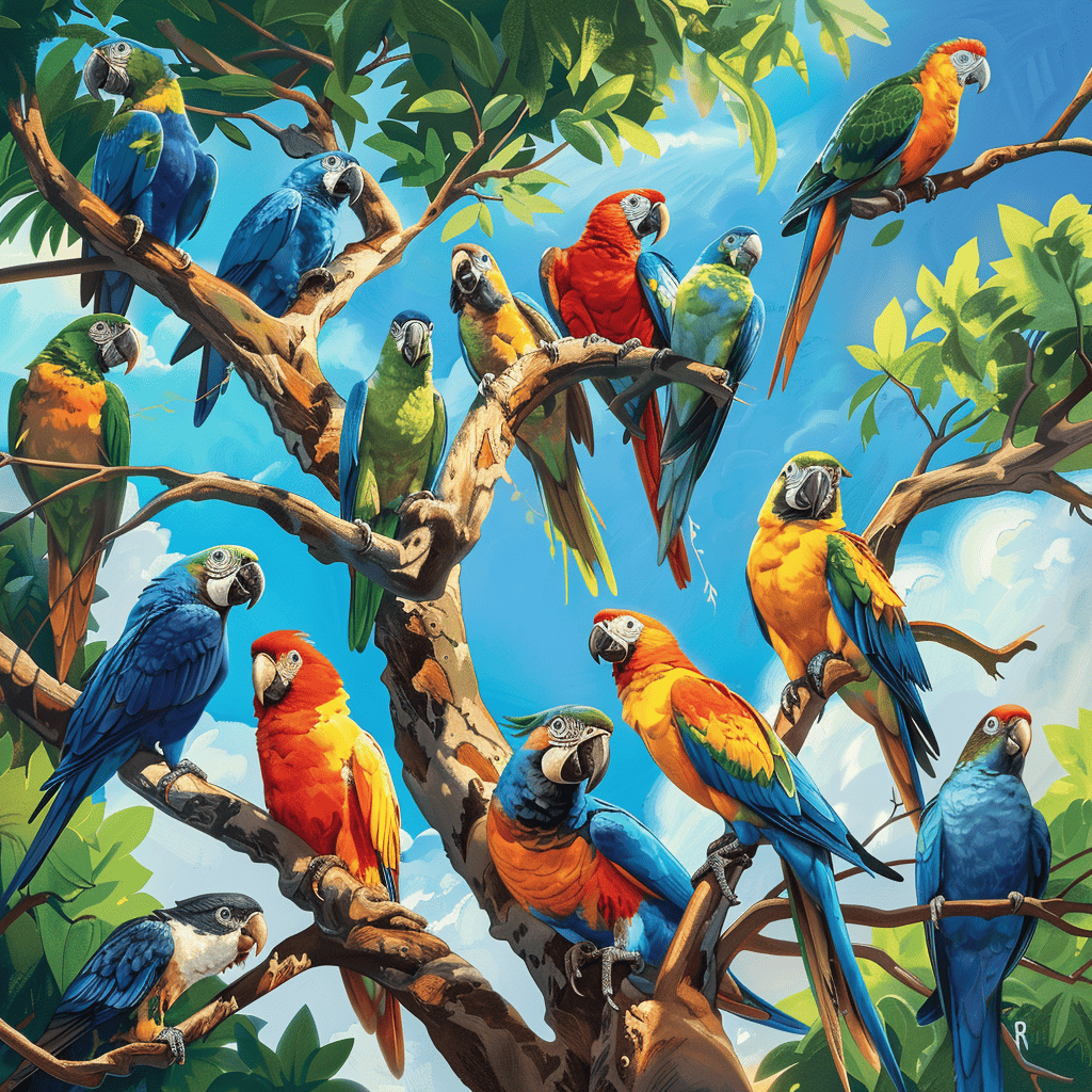 Kleurrijke Papegaaien in de boom