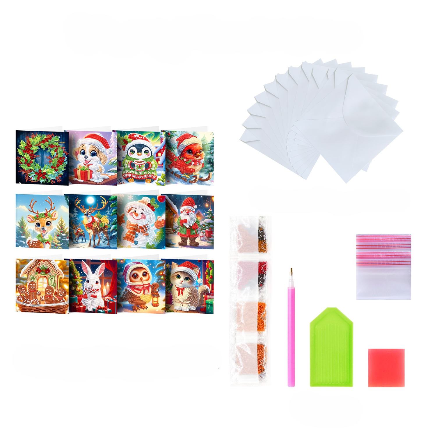 12 Kerstkaarten - Schattige Kerst set