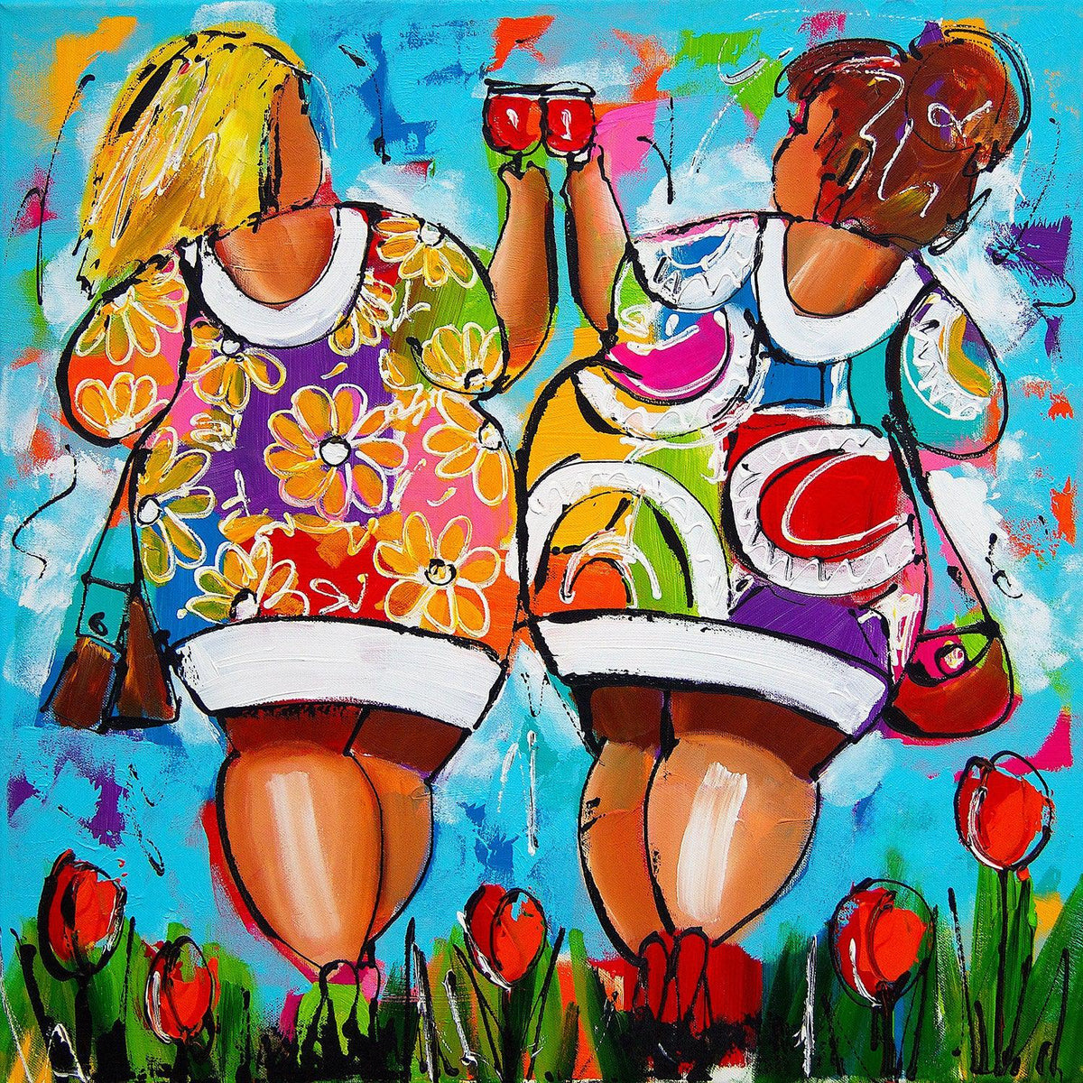 Vrolijk Schilderij - Dikke Dames Proosten – Happy Painting