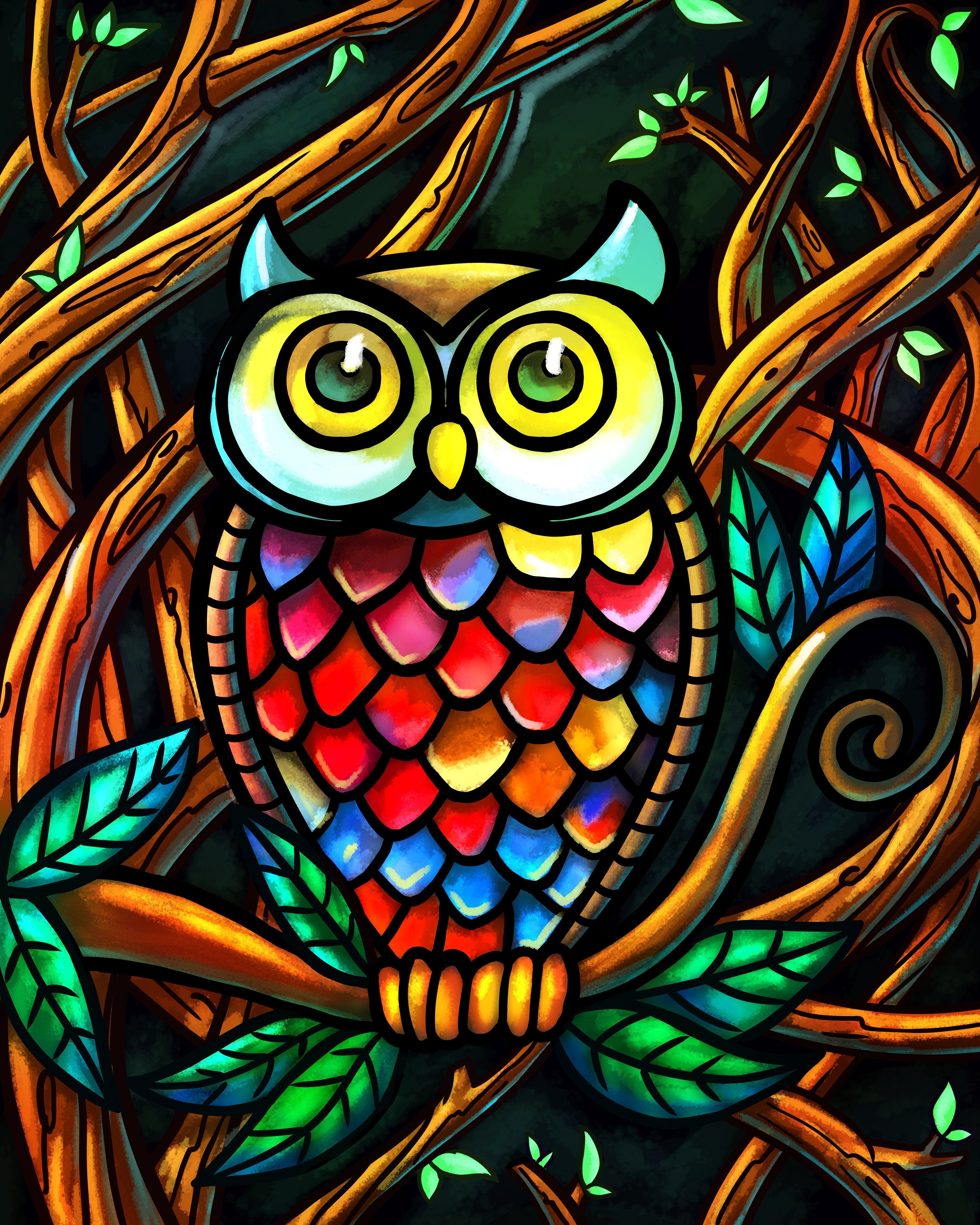 Kleurrijke Uil Schilderij | HP Design