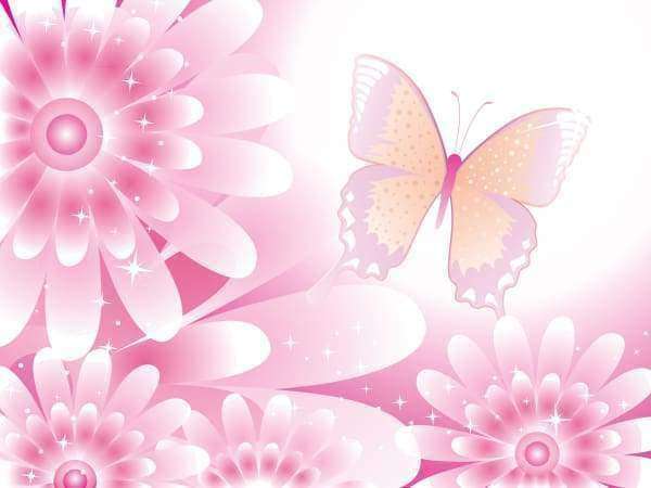 Roze Bloemen en Vlinder