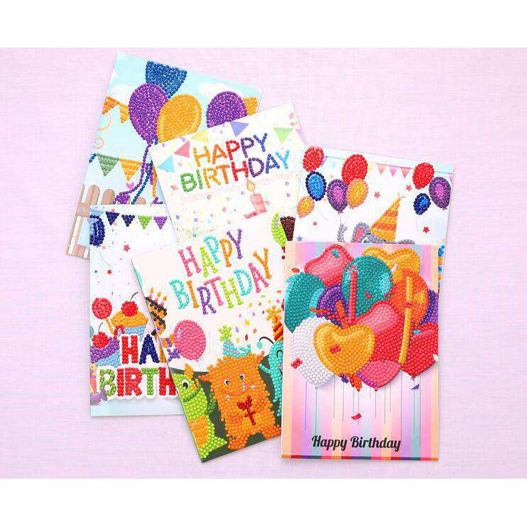 Kaarten Happy Birthday (6 stuks) Diamond Painting Happy Painting